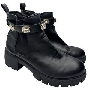 Madden NYC Black Rhinestone Strap Platform Lug Sole Chelsea Boots Size 10